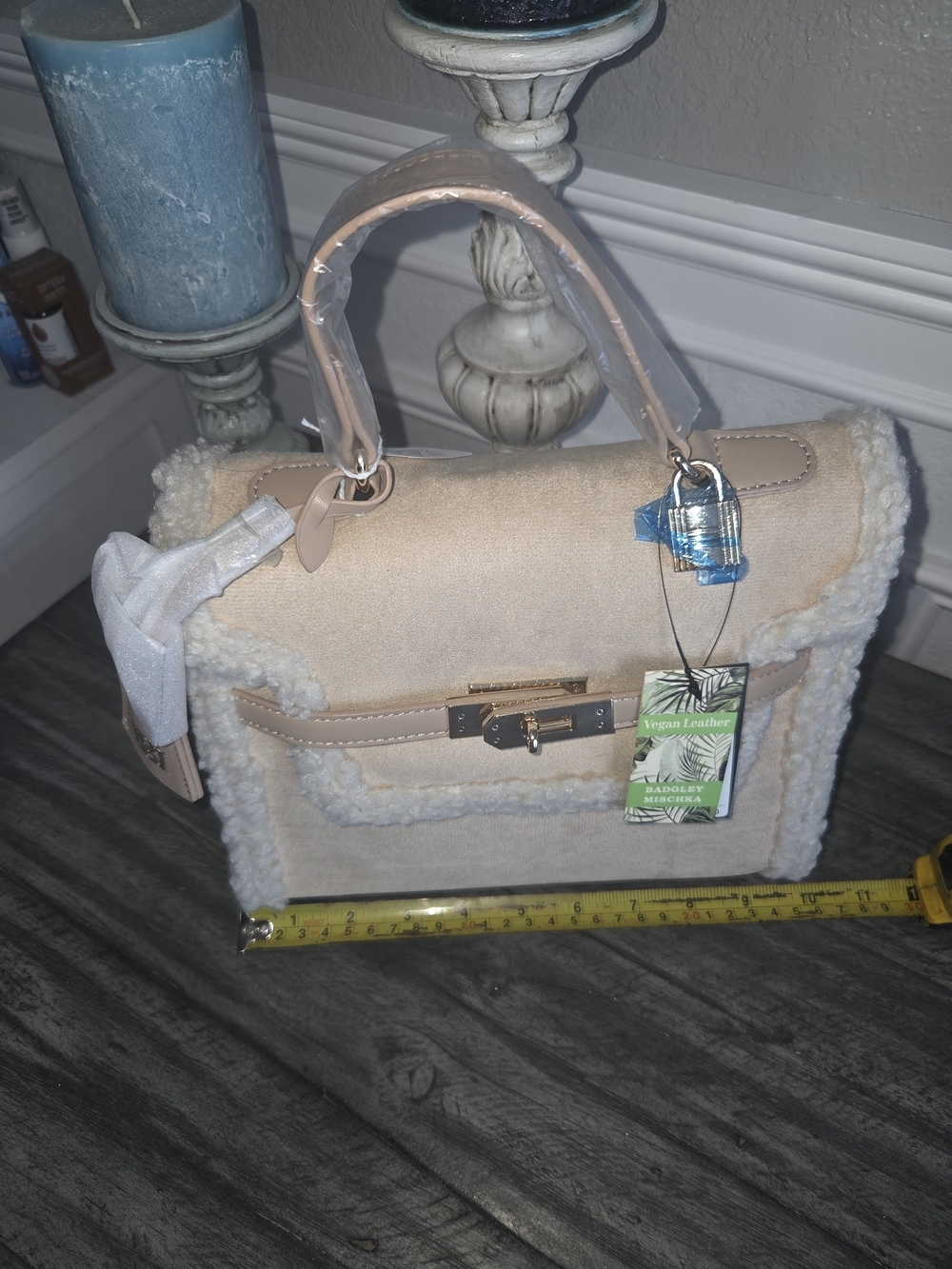 Badgley Mischka Beige With Shearling Trim Handbag - Women Bags - Picture 2 of 12